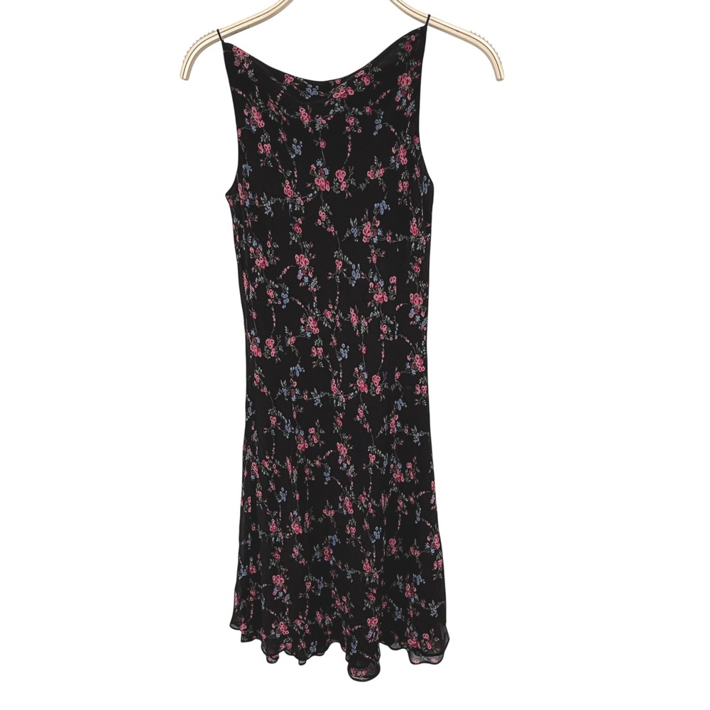 Ralph Lauren Floral Midi Dress Womens 6 Black Spaghetti Strap